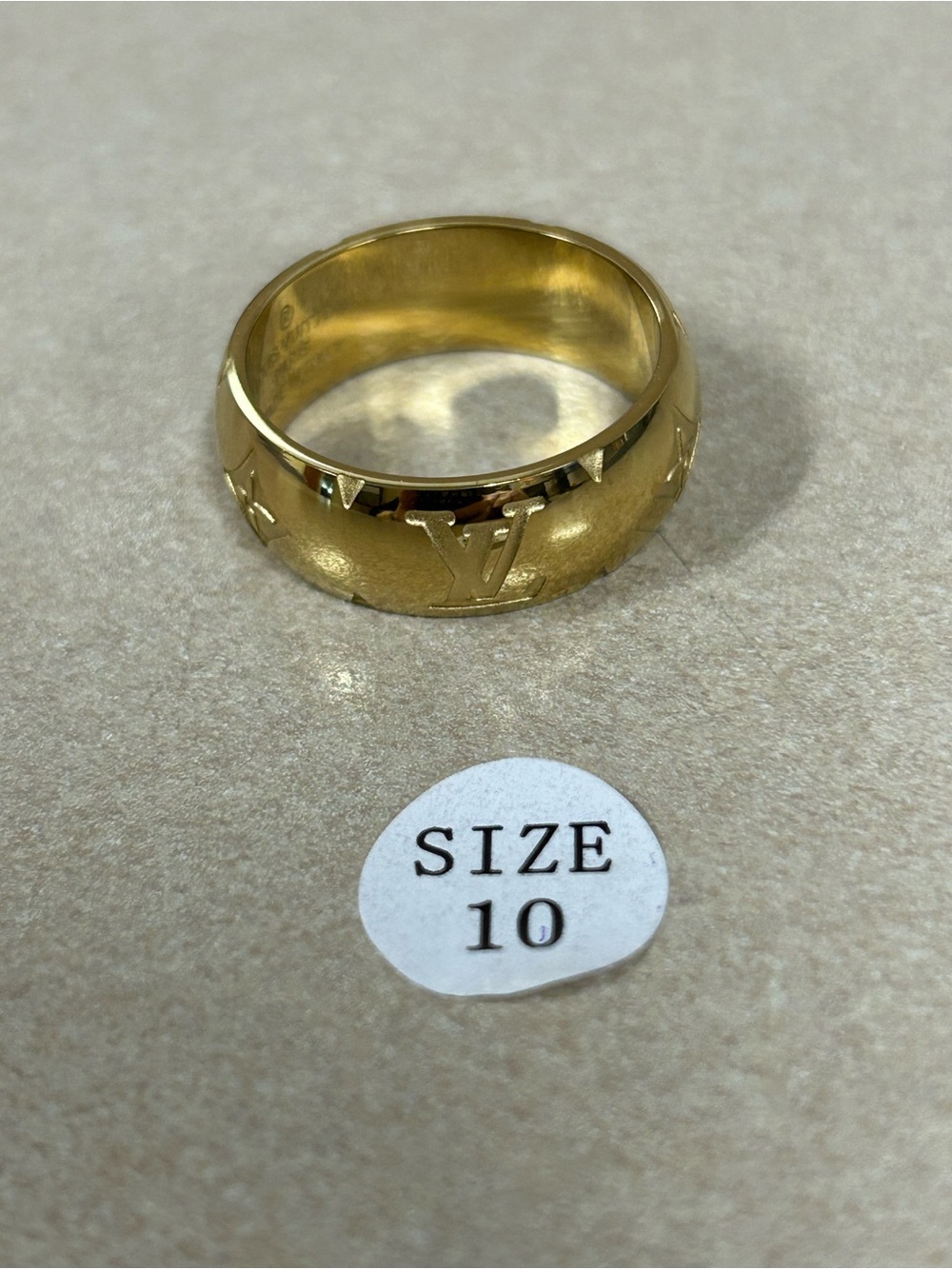 Gold Monogram Band Ring with LV Motif